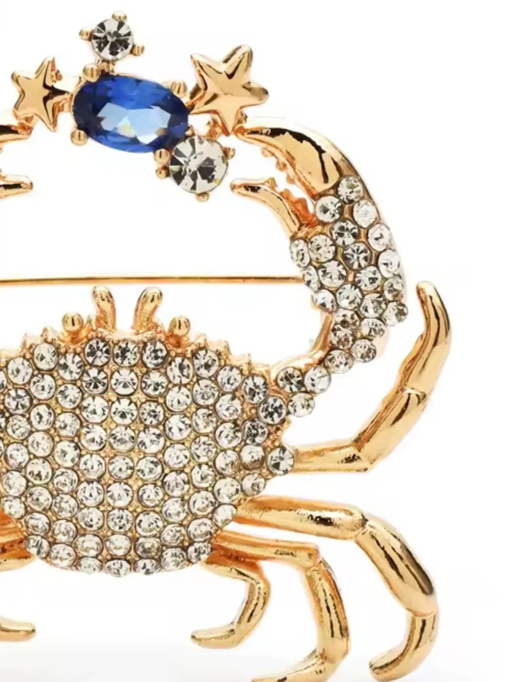 Anthropologie Gold Crab Brooch with Blue and Clear Crystals